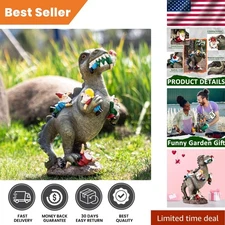 14” Hand-Painted Dinosaur Garden Gnome Statue - Weatherproof Outdoor Decor