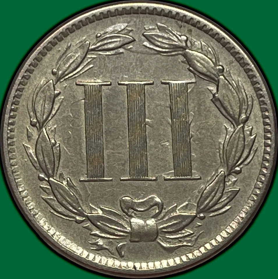 1887 Three Cent Nickel Choice Almost Uncirculated AU+ Coin #29839 - Image 2 of 3