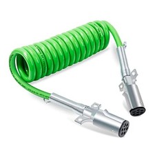 7 Way Coiled Trailer Cord 15 FT Green ABS Electrical Power 15 FT COILED CORD