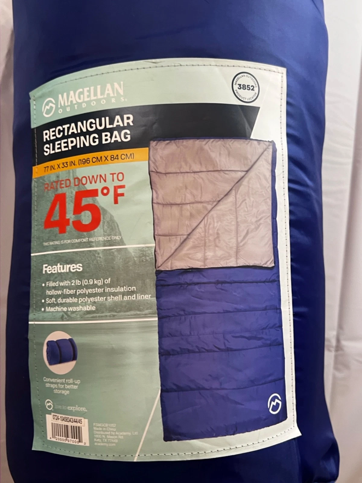 Magellan Outdoors Rectangular Sleeping Bag 45 Degrees 77" x 33" Blue