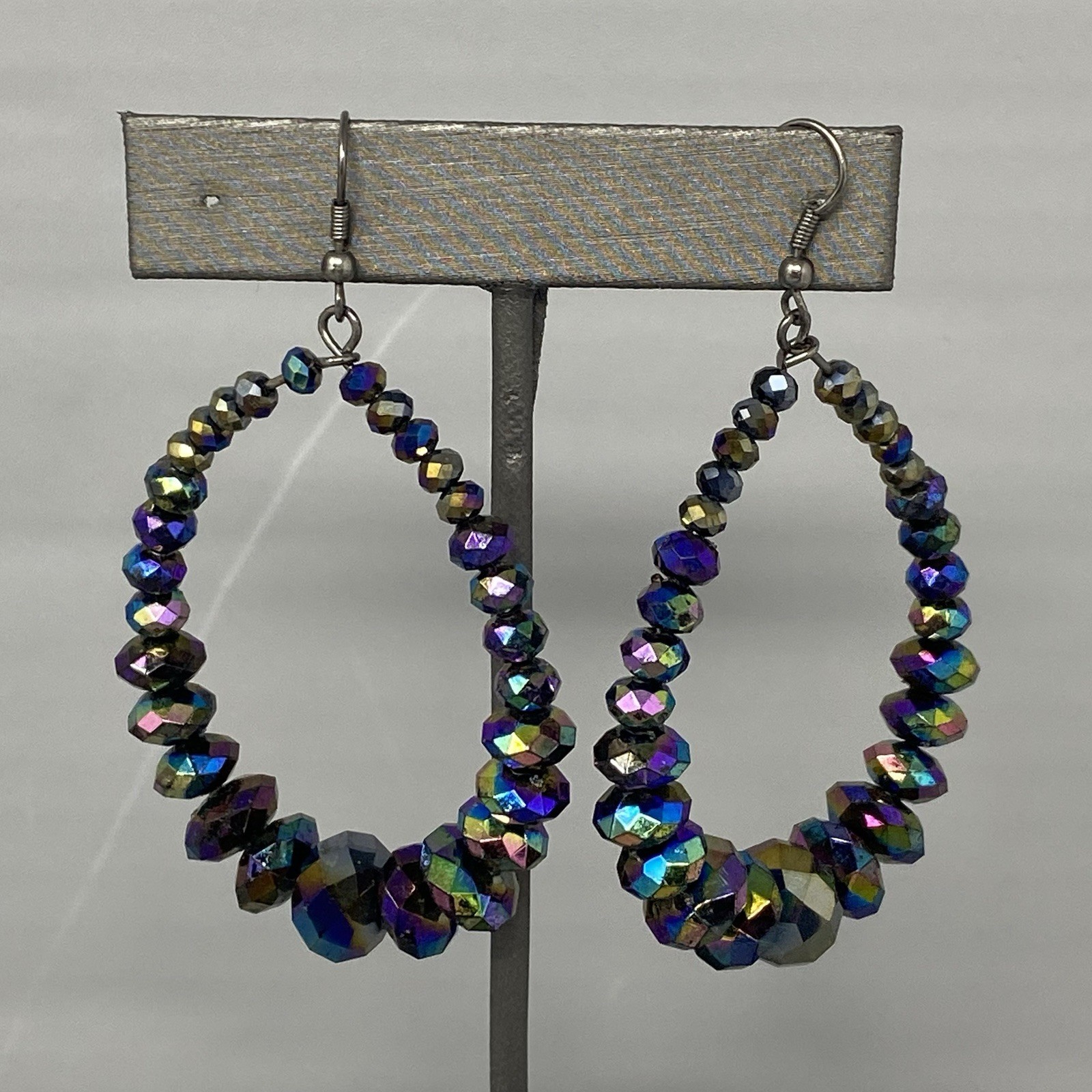 Aurora Borealis Pierced Earrings Dangle Drop Hoop Iridescent Glass Beads 3