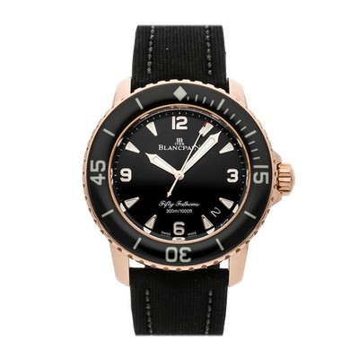 Blancpain Fifty Fathoms Rose Gold Auto 45mm Black Strap Watch 5015-3630-52A