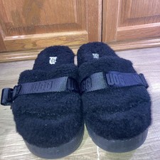 Ladies 10M Uggs FLUFFITA BLACK PLATFORM SLIDES SLIPPERS AUTHENTIC