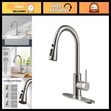 Modern Kitchen Faucet with Pull Down Sprayer, Brushed Nickel, High Arc, Utility
