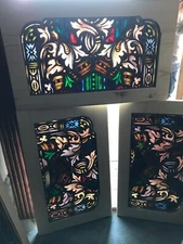 Sg 2955 8 Av Price each Antique Painted in fired stained glass transom window 18