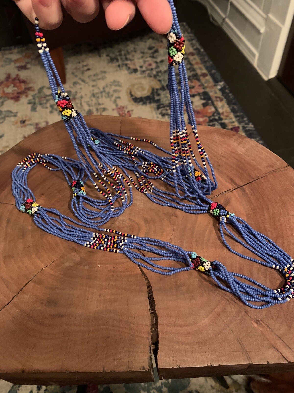 NECKLACE INDIAN BEADED Costume vtg jewelry ESTATE 24" Gem