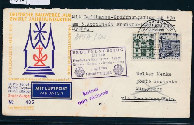 13904) LH FF Frankfurt - Singapore 6.4.65 FDC-SoU ab Lübeck 25.3. 13904) LH FF Frankfurt - Singapore 6.4.65 FDC-SoU ab Lübeck 25.3.