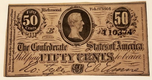 1864 50 CENTS CONFEDERATE CIVIL WAR CURRENCY NOTE - JEFFERSON DAVIS - CHOICE AU