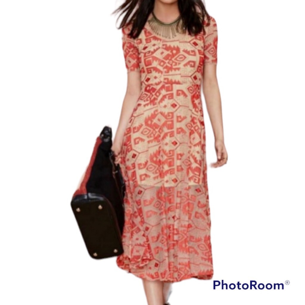 Line and Dot Revolve Maxi Sheer Abstract Overlay Dress Large L New