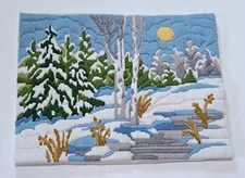 Vintage 1979 Artcraft Concepts Completed Crewel Long Stitch Winter Scene
