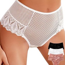 3 Pack Lot Womens Ladies Lace See Through Panties Underwear High Waisted Briefs