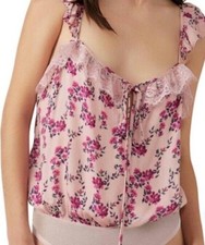 New Free People Take It Away Floral Lace Bodysuit Size M Pink Merlot Lace Trim