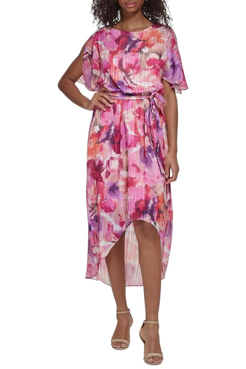 Jessica Howard Women's Midi Short Sleeve Chiffon Lurex Pink