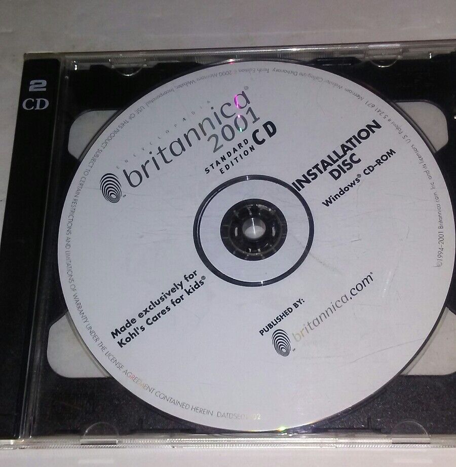 Britannica 2001 Standard Edition CD ROM - Windows  - Vintage Software *DISC ONLY