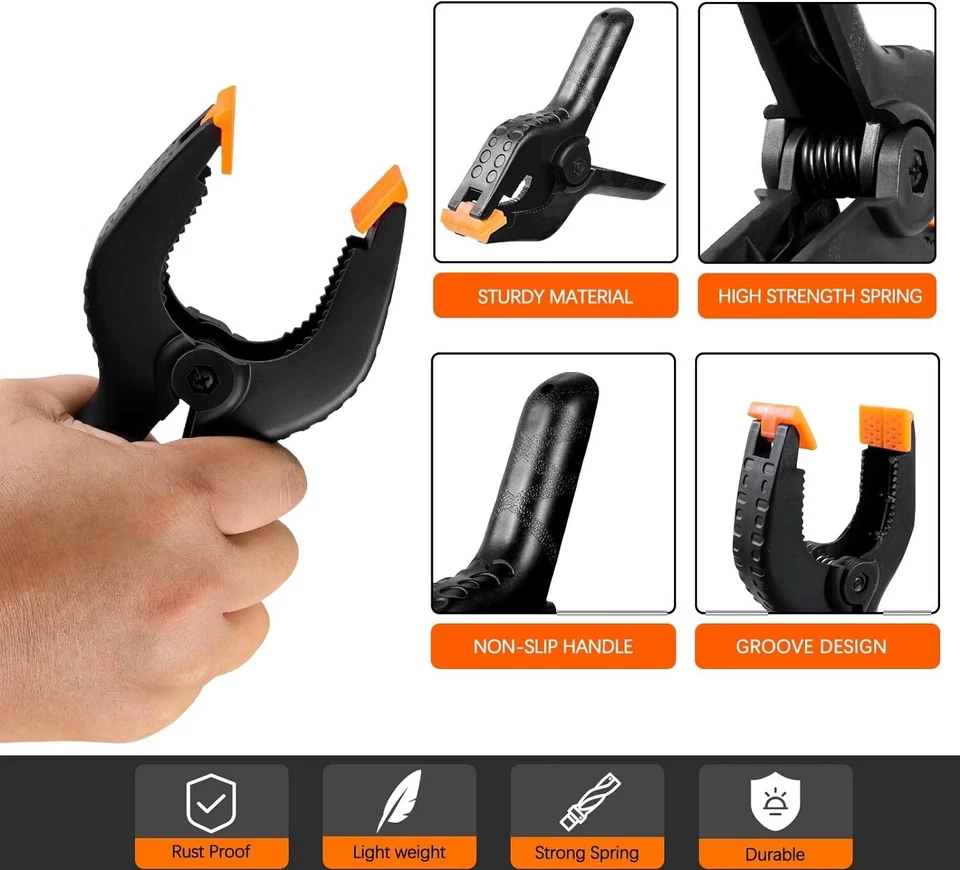 5-Pack 4" Heavy-Duty Spring Clamps with Non-Slip Grips for Crafting Strong Hold - Image 3 of 4