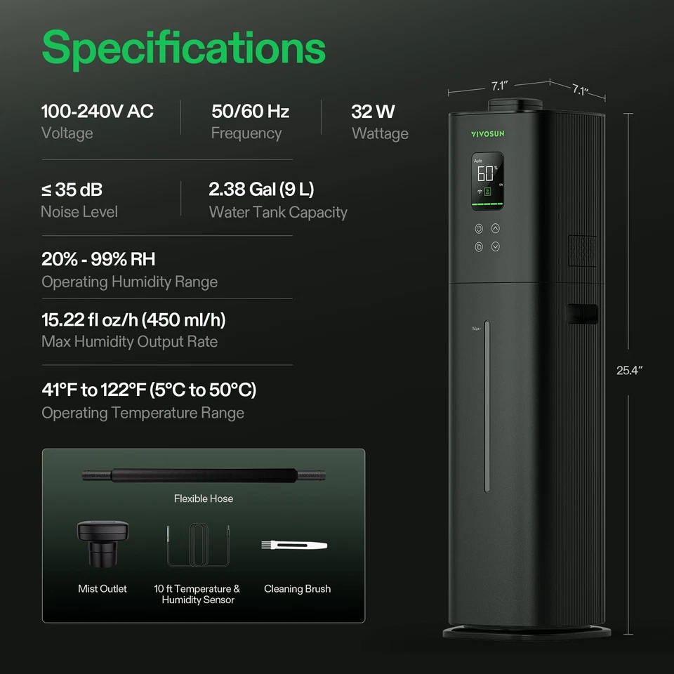 VIVOSUN H09 2.38 Gal /9L Air Environment Plants Humidifier Wi-Fi for Growers - Image 2 of 4