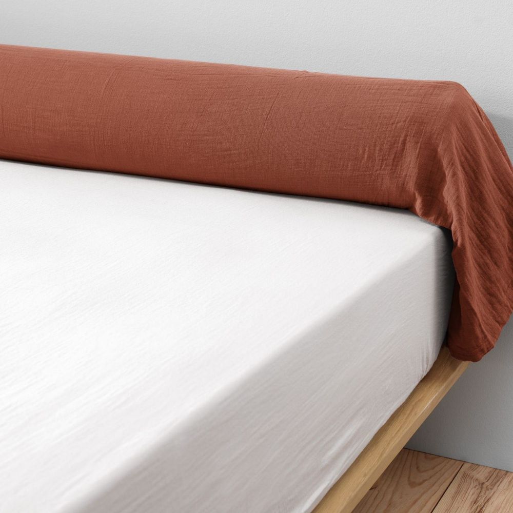 Taie de traversin 85x185 en gaze de coton pour une chambre bohème Terracotta