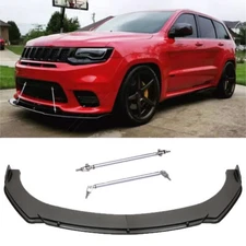 Carbon Fiber Look Front Lip Splitter Kits + Strut Rods For Jeep Grand Cherokee