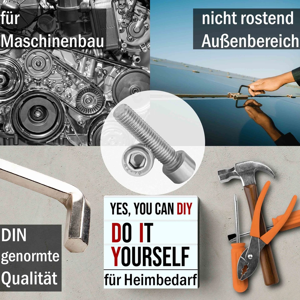 Zylinderkopfschrauben Edelstahl Unterlegscheiben Sechskant Sicherungsmutter V2A - Bild 4 von 4