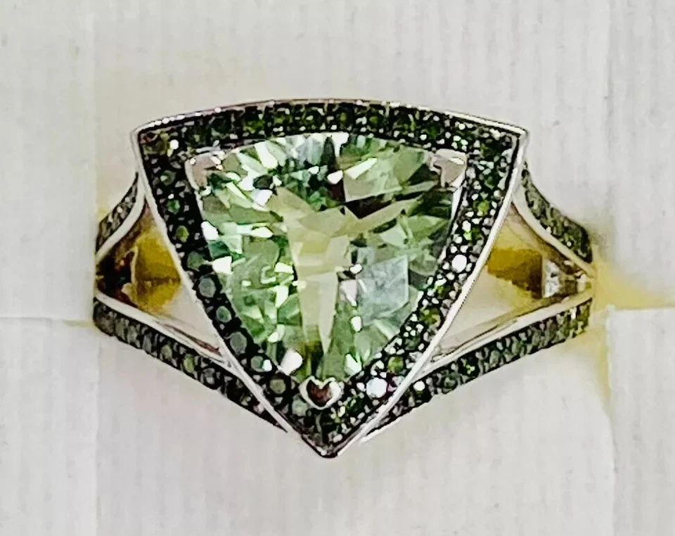 HSN Colleen Lopez Sterling Silver Trilliant Prasiolite Gem Diamond Ring Size 10 - Image 3 of 4