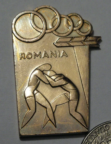 Vintage Romanian wrestling,wrestler olympic medal,award 41x27 mm