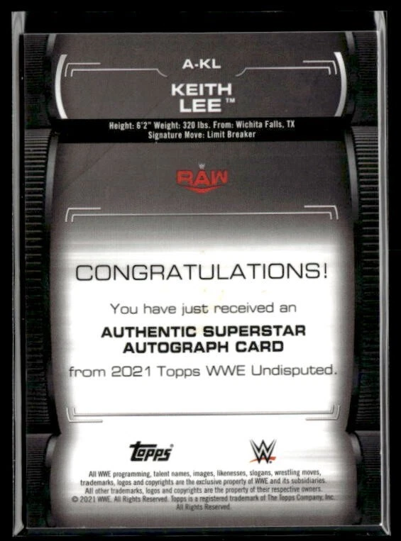 2021 Topps WWE Undisputed Autograph Green #A-KL Keith Lee 12/50  W01R01B - Image 2 of 2