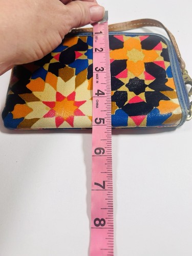 Fossil Wristlet Wallet Coated Canvas Starburst Zip Around Orange Blue Read - Picture 11 of 11