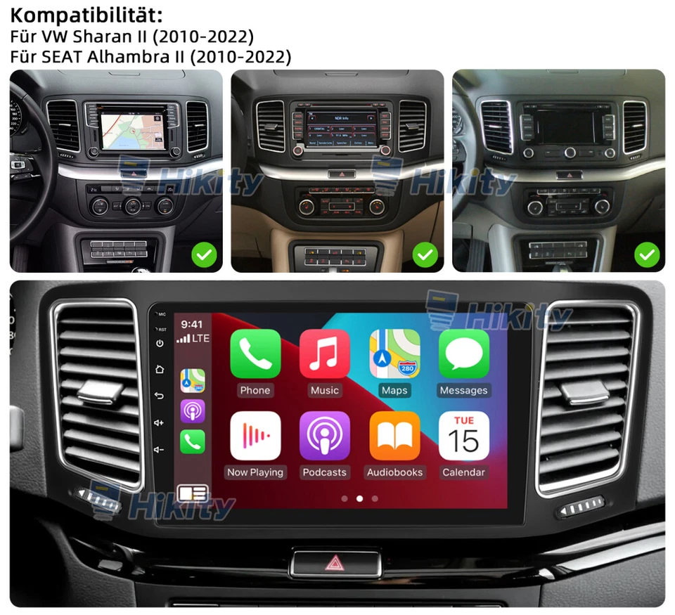 DAB+ Android 15 Autoradio Carplay GPS für VW Sharan II 7N Seat Alhambra II 10-22 - Bild 2 von 4