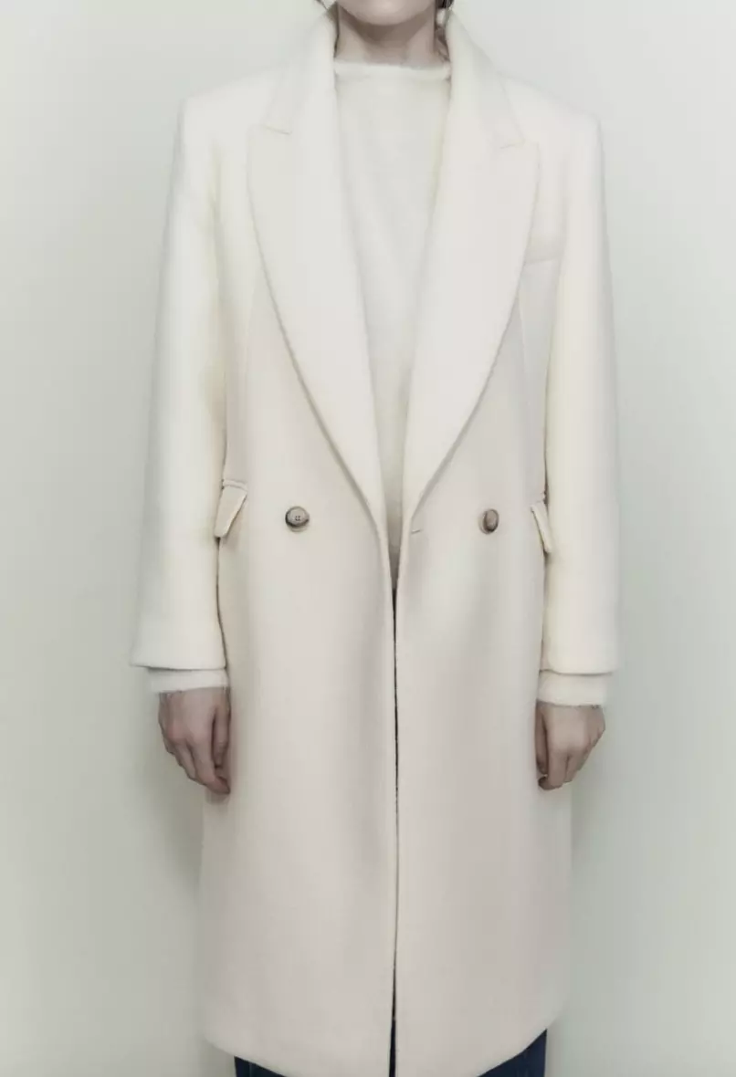 ZARA WOMEN NEW Double Breasted PREMIUM WOOL COAT WHITE ECRU 2061/122 M