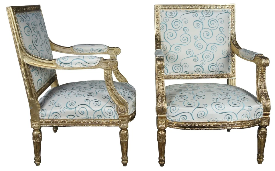 Sillones antiguos del siglo XIX Luis XVI Fauteuil acento neoclásico francés Foto 3 de 4