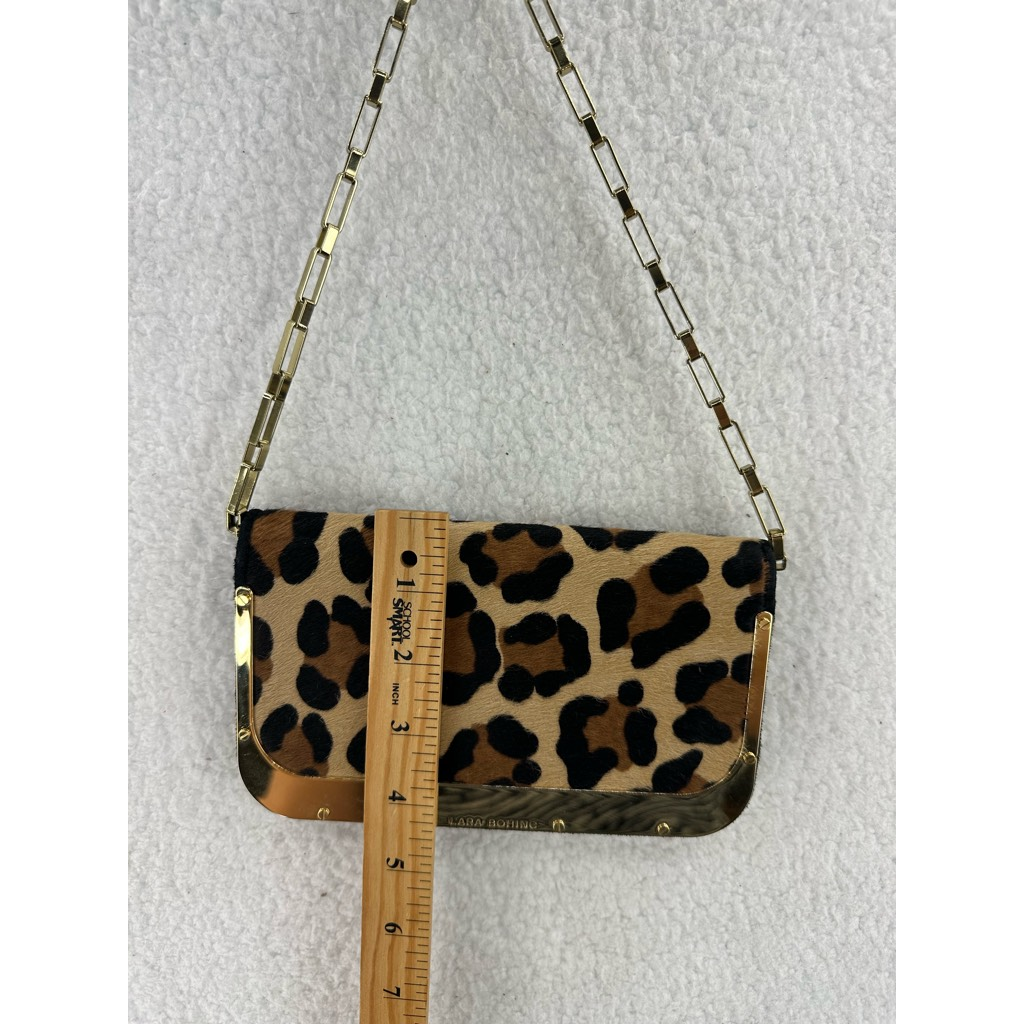 Lara Bohing Womens Shoulder Bag Beige Brown Leopard Baguette Snap