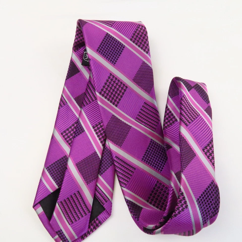 Stacy Adams Purple Check Plaid Diagonal Silver Stripe 58"x3.25" Sunday Best - Image 4 of 4