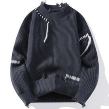 2024 Knitwear Sweater Mens Retro Autumn Crew Neck Loose Warm Knitted Sweater Top