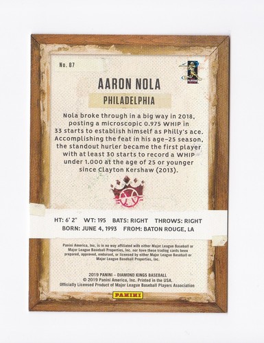 2019 Diamond Kings #87 Aaron Nola Philadelphia Phillies LSU Tigers - Picture 2 of 2