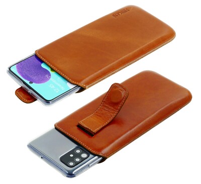 Suncase Leder Hülle Tasche Cover in Cognac Silikon Case für Samsung  Galaxy A51