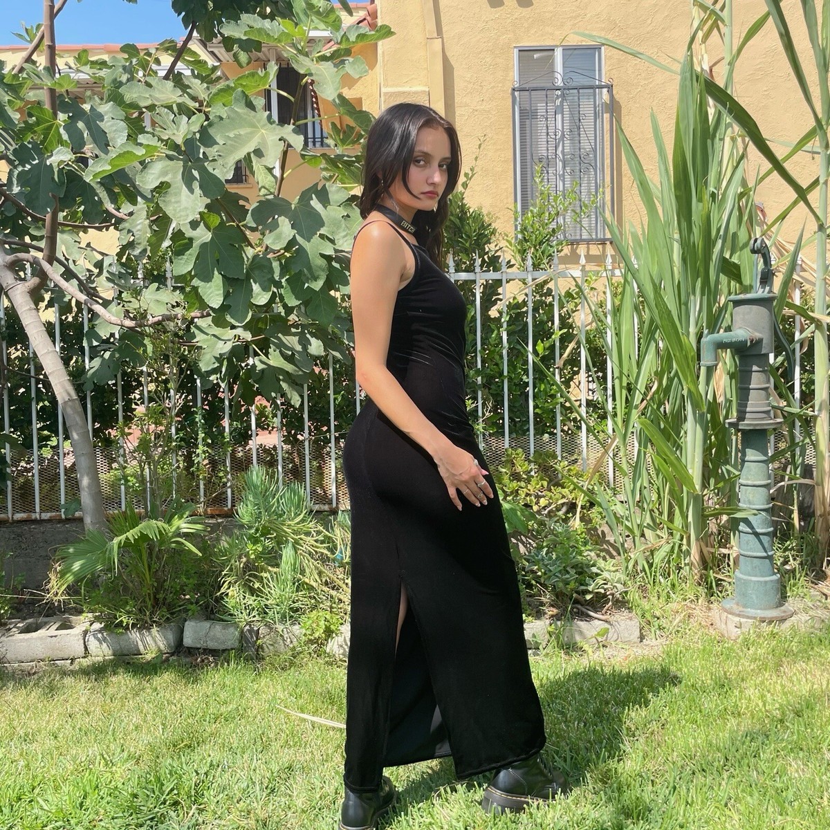 Vintage 90s Y2k Goth Grunge Black Velvet Spaghetti Strap Vintage 90s Y2k Goth Grunge Black Velvet Spaghetti Strap