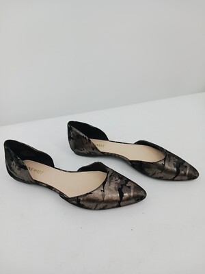 Nine West Women's D'Orsay Flats 7 Black/Silver Synthetic Pointed Toe Metallic