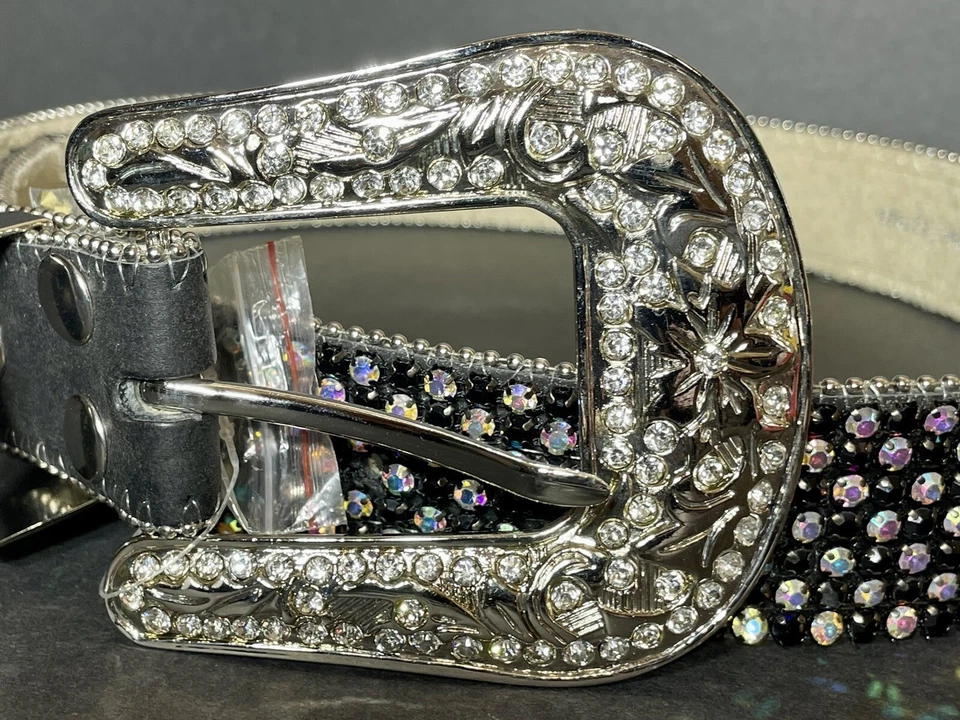 Cinturón Western BLINGY Mujer Estrás Cuero Ajustable Negro Cristal AB Foto 4 de 4