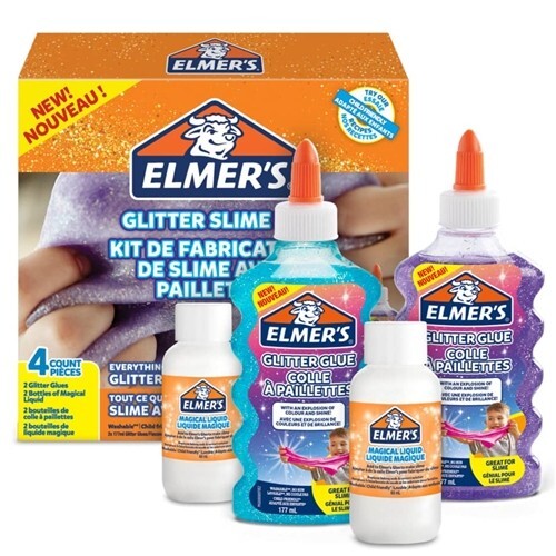 Slime Elmer's 2 flaconi colla blu/viola 177 ml + 2 Magical Liquid 68