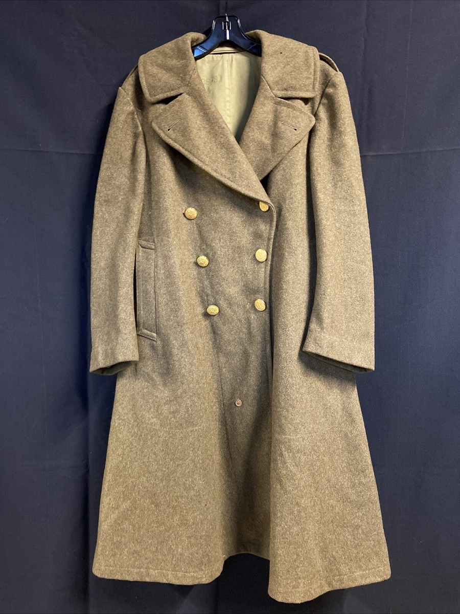 ジャケット・アウター Overcoat Wool Melton Overcoat VTG 1940's WWII Melton Wool Overcoat 36R Trench Coat OD