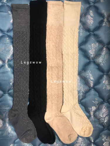 Lace Top Thigh High Socks Womens OTK Ribbed Cosplay School Girl Boot Over Knee - Picture 30 of 37