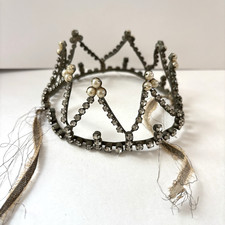 Antique Victorian c1890 Paste Stone Faux Pearl Tiara Crown Bridal Diadem