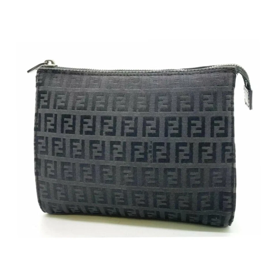 Fendi Zucca Patrón Calabacín Lona Nylon Negro Bolsa 80-012625 Foto 3 de 4