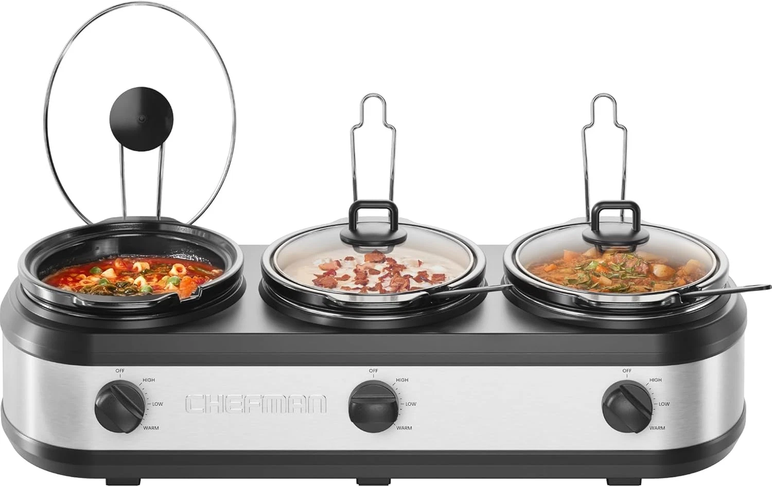 Triple Slow Cooker & Food Warmer, Three Crock Slowcooker with 2.5 Qt. Ceramic Cr
