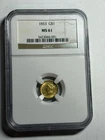 1853 Liberty Gold Dollar Type 1 NGC MS61 Early US Gold