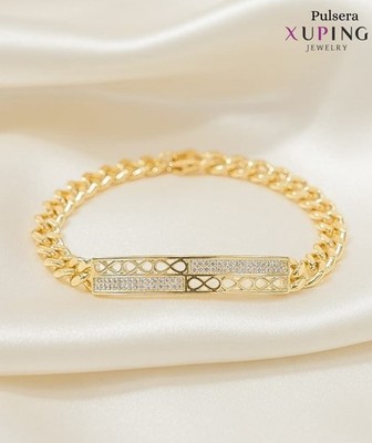 Xuping Gold Cuban Link Chain Bracelet with Rectangular Accent