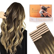 DOORES Tape in Hair Extensions, 10pcs 35g 18 Inch Chocolate Brown to Caramel Blo