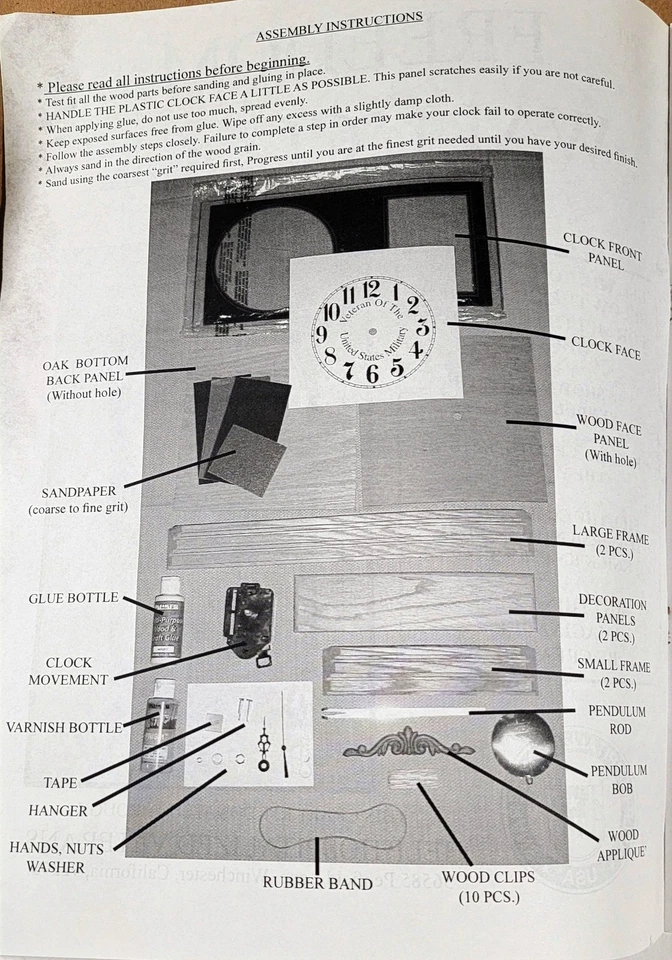 Vtg DIY Wood Craft Freedom Wall Clock Kit 6009 US Military Veterans - Image 4 of 4