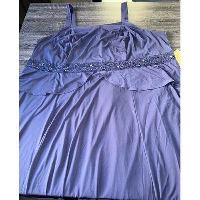 Roamans 34W Plus Size Special Occasion Beaded Ruffle Maxi Dress Slate Blue NEW