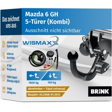 ANHÄNGERKUPPLUNG für Mazda 6 GH Kombi 08-13 abnehmbar BRINK +13polig E-Satz ABE